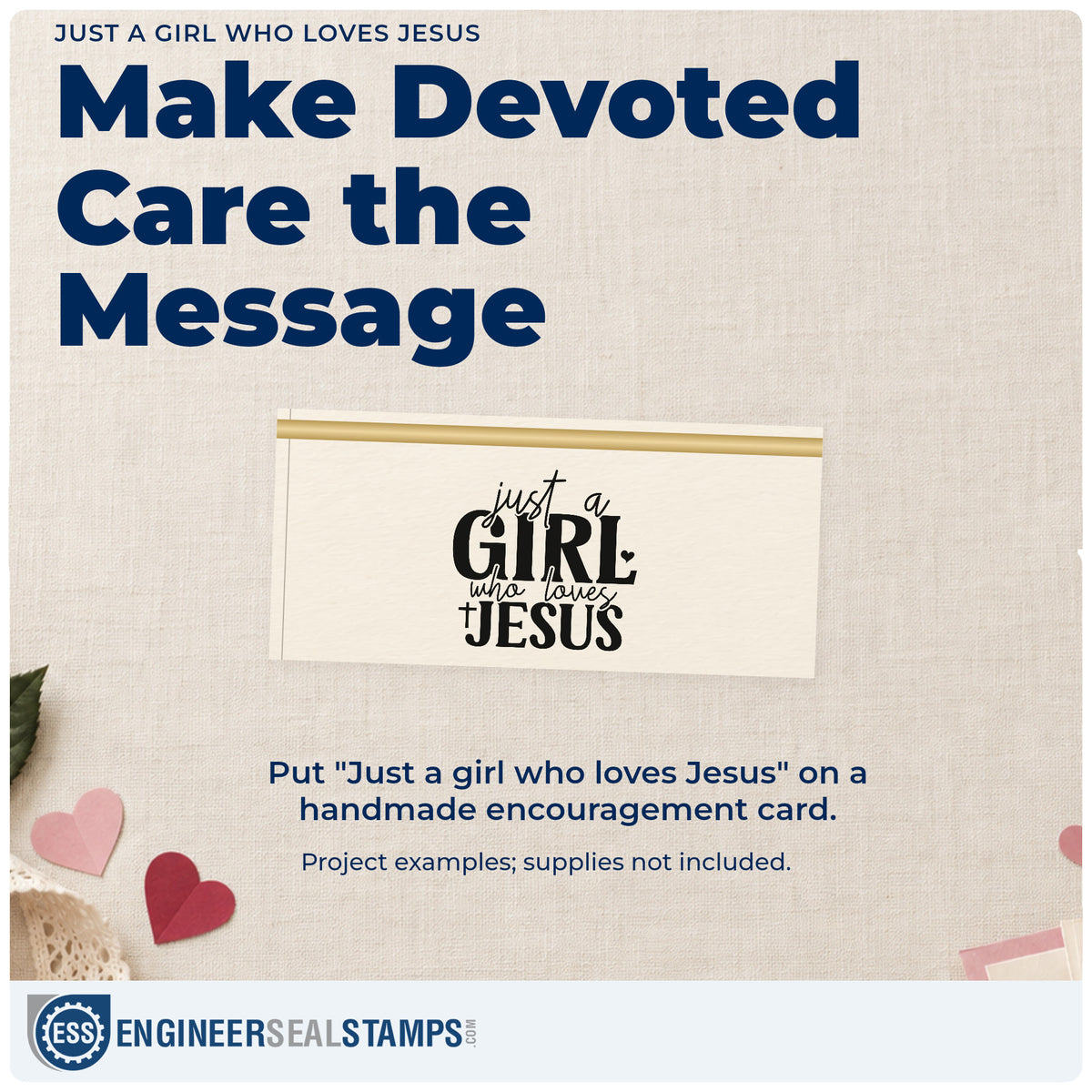 A finished handmade project stamped with the Just A Girl Who Loves Jesus With Cross Stamp – Self-Inking, ideal for tween birthday tags.
