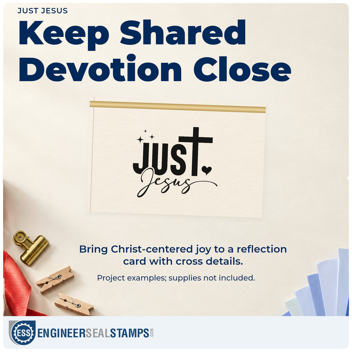 A finished handmade project stamped with the Just Jesus Wood Handle Stamp, ideal for minimalist gift tags.