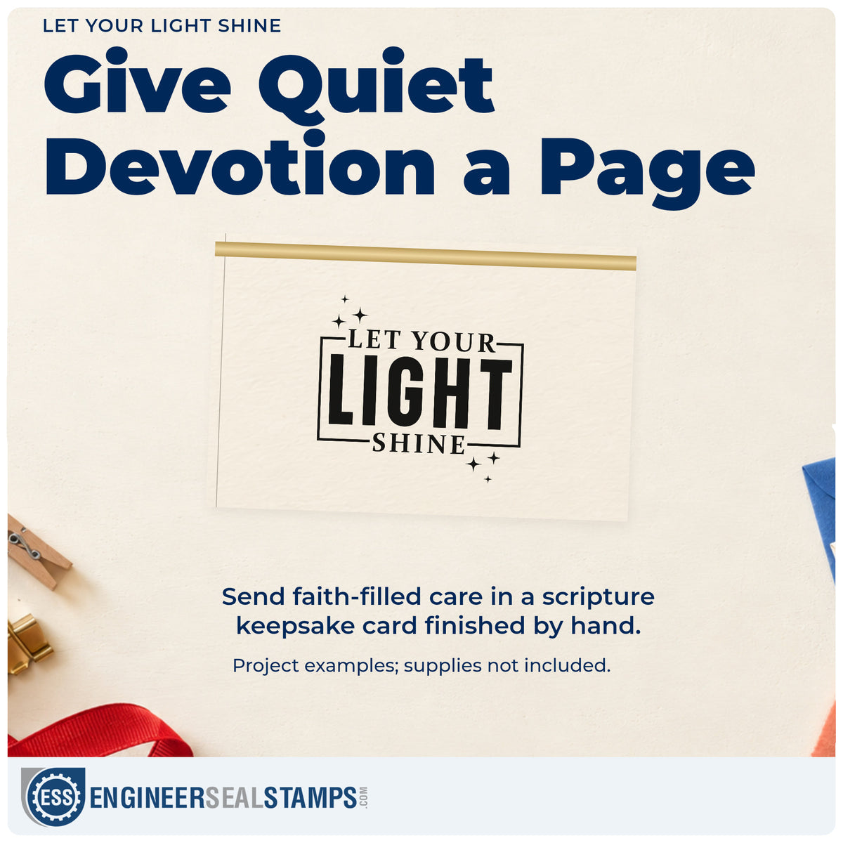 A finished handmade project stamped with the Let Your Light Shine With Sparkles Slim Pre-Inked Stamp, ideal for candle label crafts.
