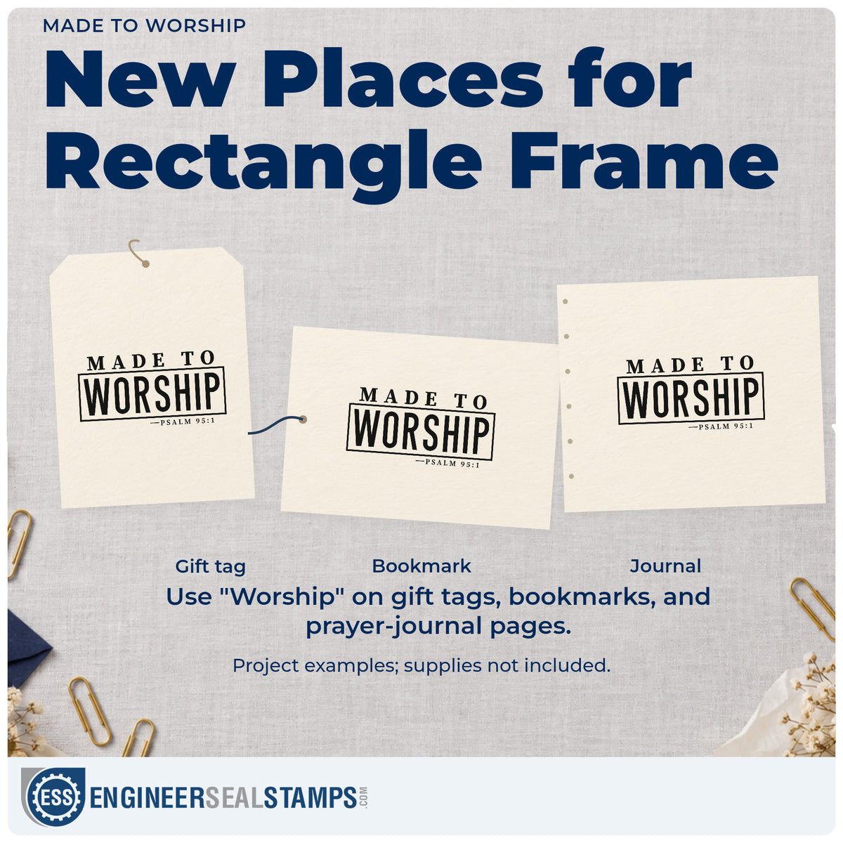 Three project examples made with the Made To Worship Frame Accent Stamp – Duo Hand, including worship night pages.