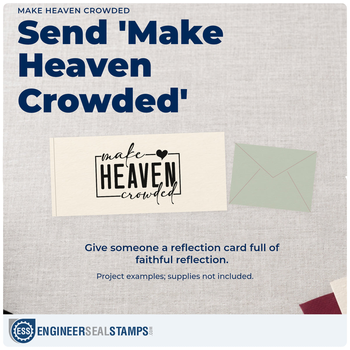 A finished handmade project stamped with the Make Heaven Crowded Stamp – Self-Inking, ideal for missionary care packages.