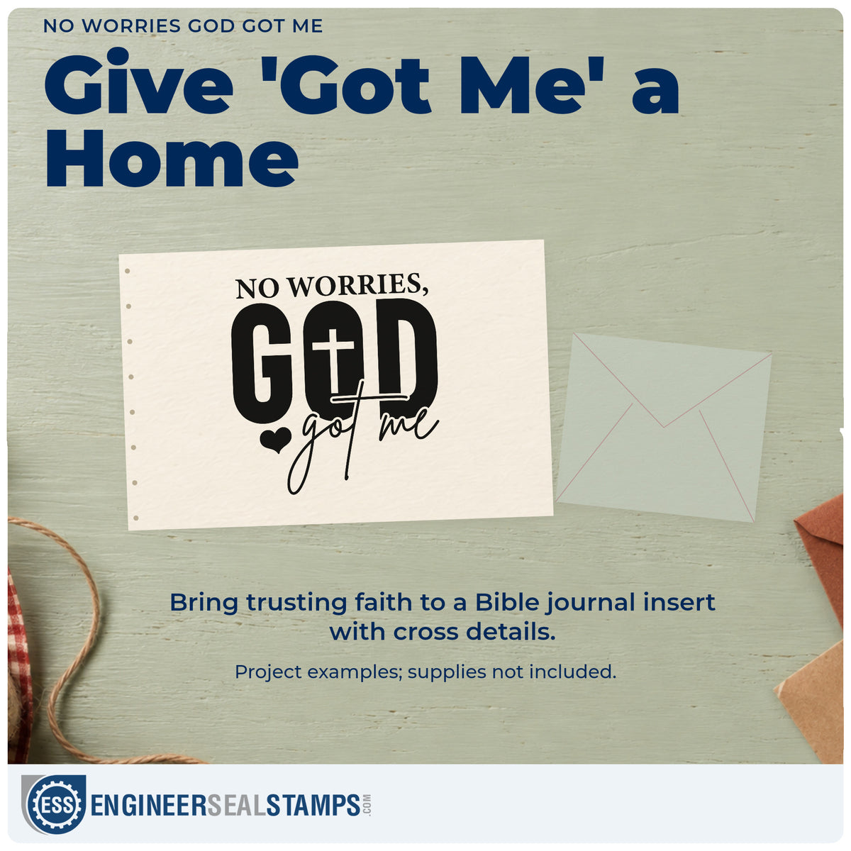A finished handmade project stamped with the Duo Hand No Worries God Got Me With Cross Rubber Stamp, ideal for surgery recovery kits.