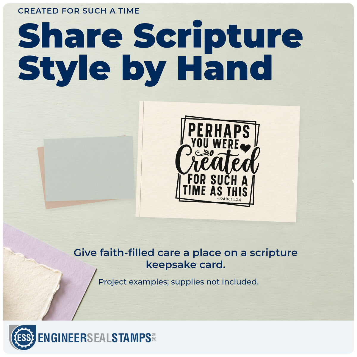 A finished handmade project stamped with the Perhaps You Were Created For Such A Time As This Duo Hand Stamp, ideal for women's conference gifts.