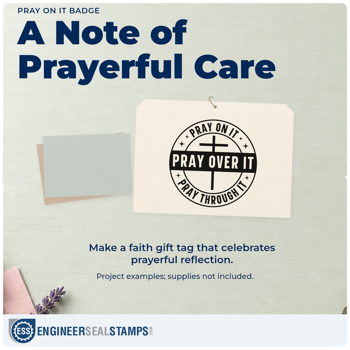A finished handmade project stamped with the Pray On It, Pray Over It, Pray Through It Wood-Mounted Rubber Stamp, ideal for prayer room signs.