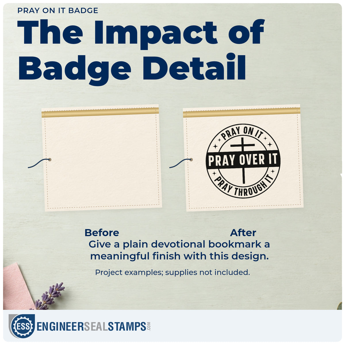 Before and after of a plain item finished with the Pray On It, Pray Over It, Pray Through It Hand Stamp – Duo, a quick upgrade for coasters.