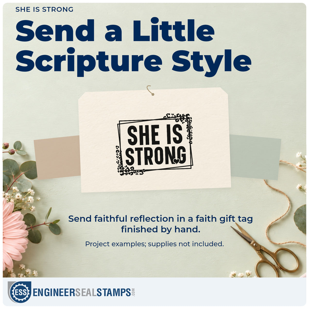 A finished handmade project stamped with the She Is Strong Botanical Lettering Craft Stamp – Self-Inking, ideal for postpartum care kits.