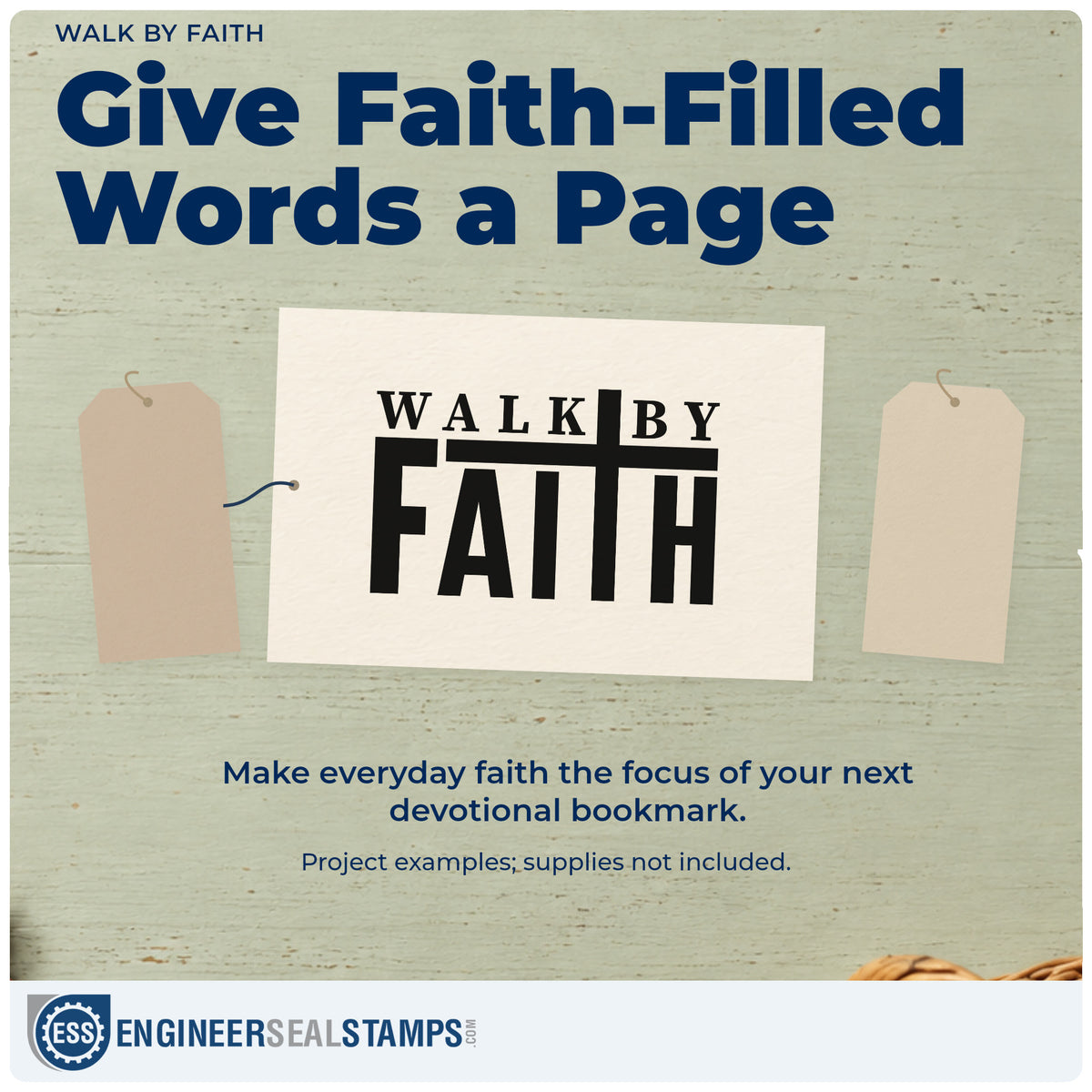 A finished handmade project stamped with the Walk By Faith With Cross Self-Inking Craft Stamp, ideal for walking club tees.