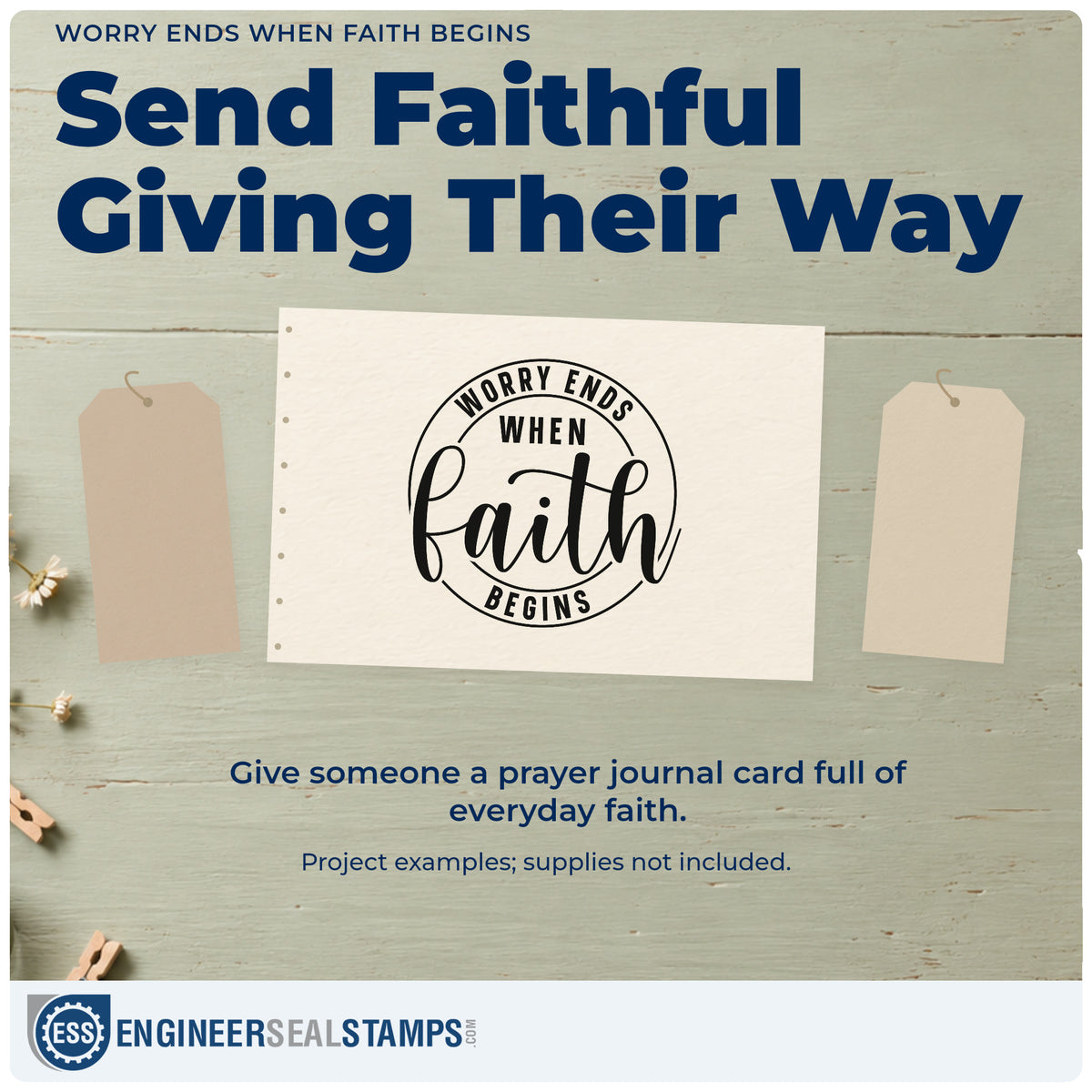 A finished handmade project stamped with the Self-Inking Worry Ends When Faith Begins Circular Layout Stamp, ideal for anxiety support notes.