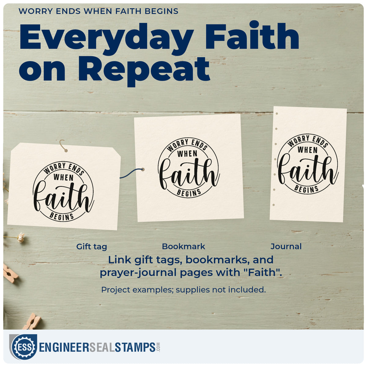 Three project examples made with the Worry Ends When Faith Begins Circular Layout Stamp - Premium Vintage Pro Wooden, including turning point pages.