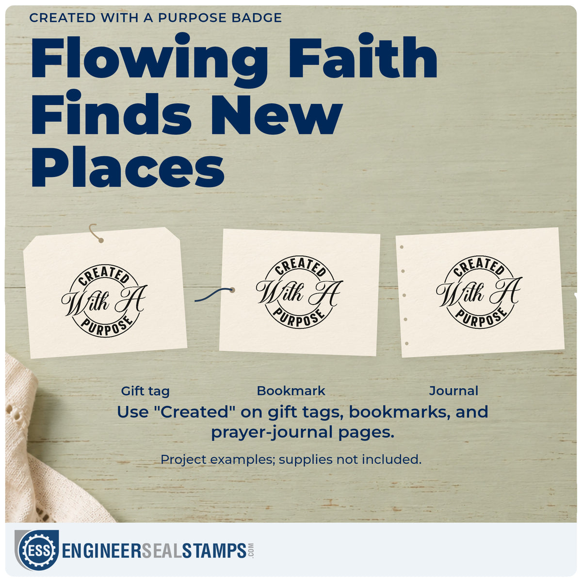 Three project examples made with the Duo Hand Created With A Purpose Emblem Rubber Stamp, including talent show pages.