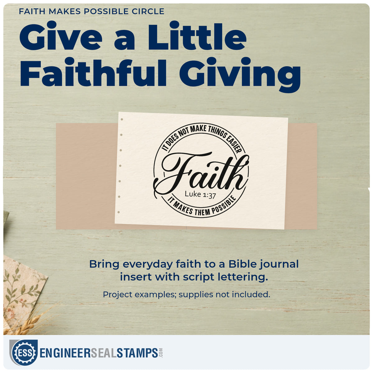 A finished handmade project stamped with the Faith Makes Possible Circle With Cross Stamp – Wood Handle, ideal for round label seals.