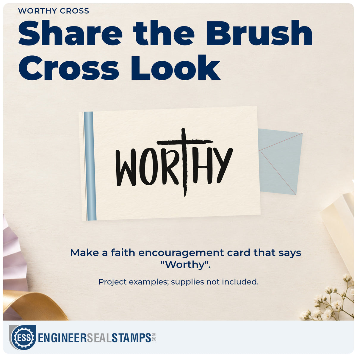 A finished handmade project stamped with the Worthy Cross PSI Pre-Inked Stamp, ideal for recovery gift tags.