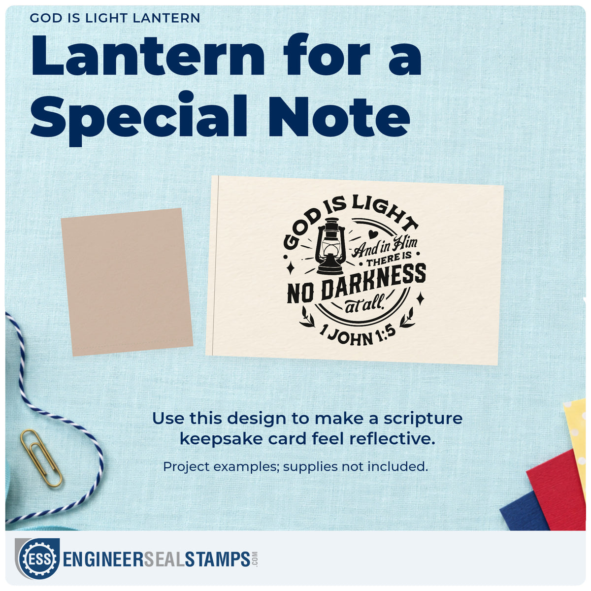A finished handmade project stamped with the God Is Light Lantern Circular Layout Premium Wooden Stamp - Vintage Pro, ideal for luminary bags.