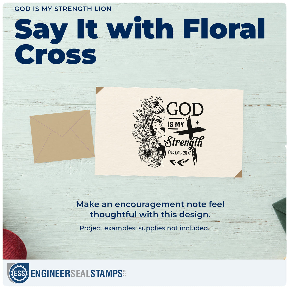 A finished handmade project stamped with the God Is My Strength Lion Pre-Inked Stamp – Slim, ideal for lion party favors.