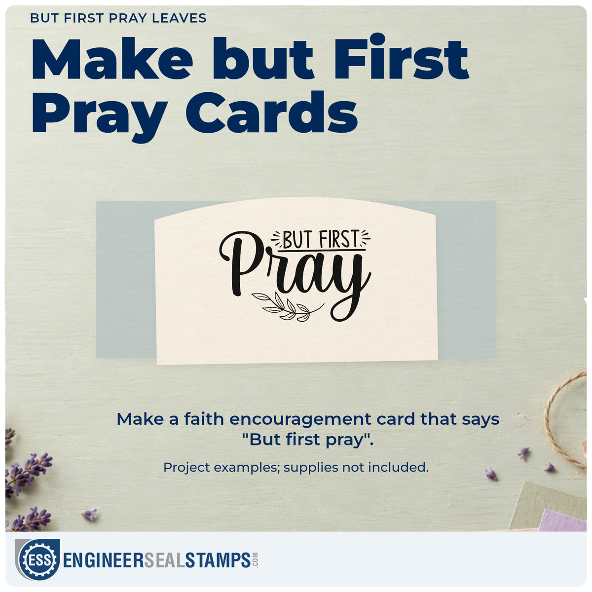 A finished handmade project stamped with the But First Pray Hand Stamp – Duo, ideal for coffee mug tags.