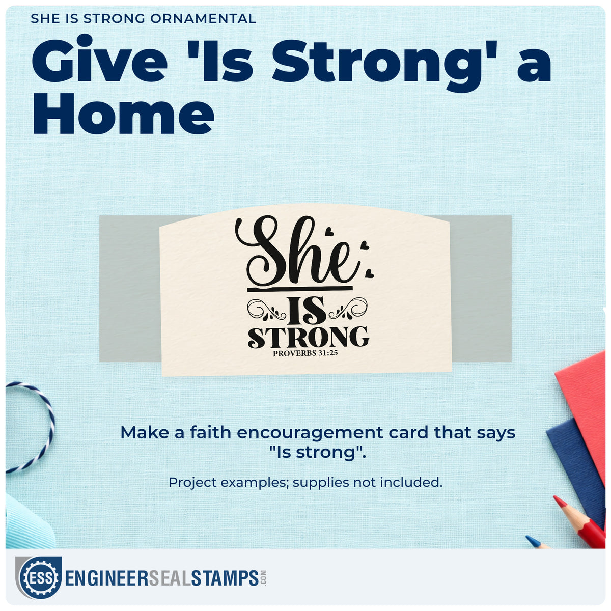 A finished handmade project stamped with the She Is Strong Ornamental With Hearts Wood Handle Stamp, ideal for mother's day cards.