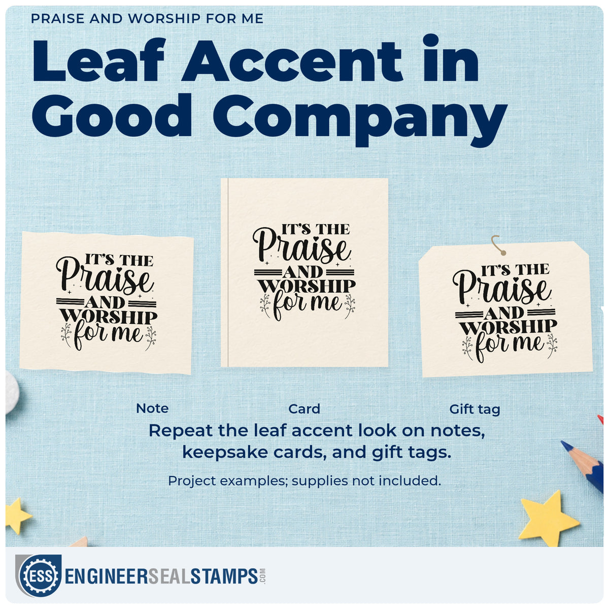 Three project examples made with the It's The Praise And Worship For Me Hand Stamp – Duo, including concert pages.