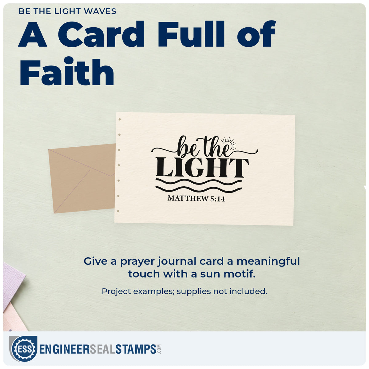 A finished handmade project stamped with the Be The Light Wavy Lettering Self-Inking Stamp, ideal for summer camp tees.