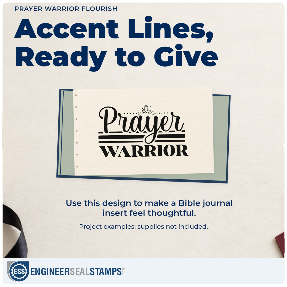 A finished handmade project stamped with the Wood Handle Prayer Warrior Flourish Rubber Stamp, ideal for prayer team tees.