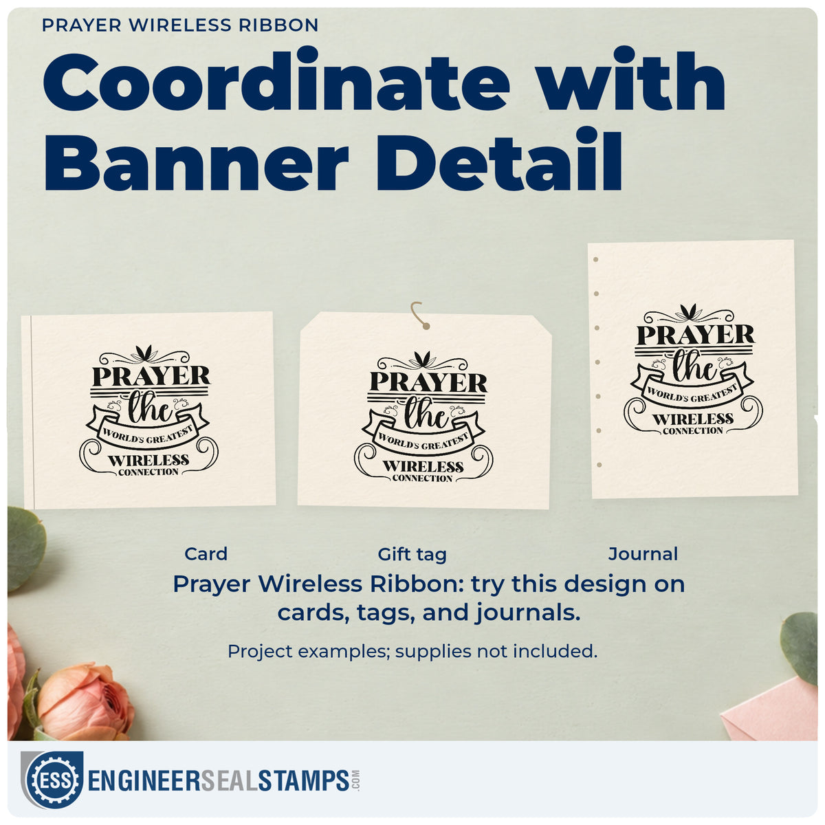 Three project examples made with the Prayer Wireless Ribbon Hand Stamp – Duo, including unplugged retreat pages.