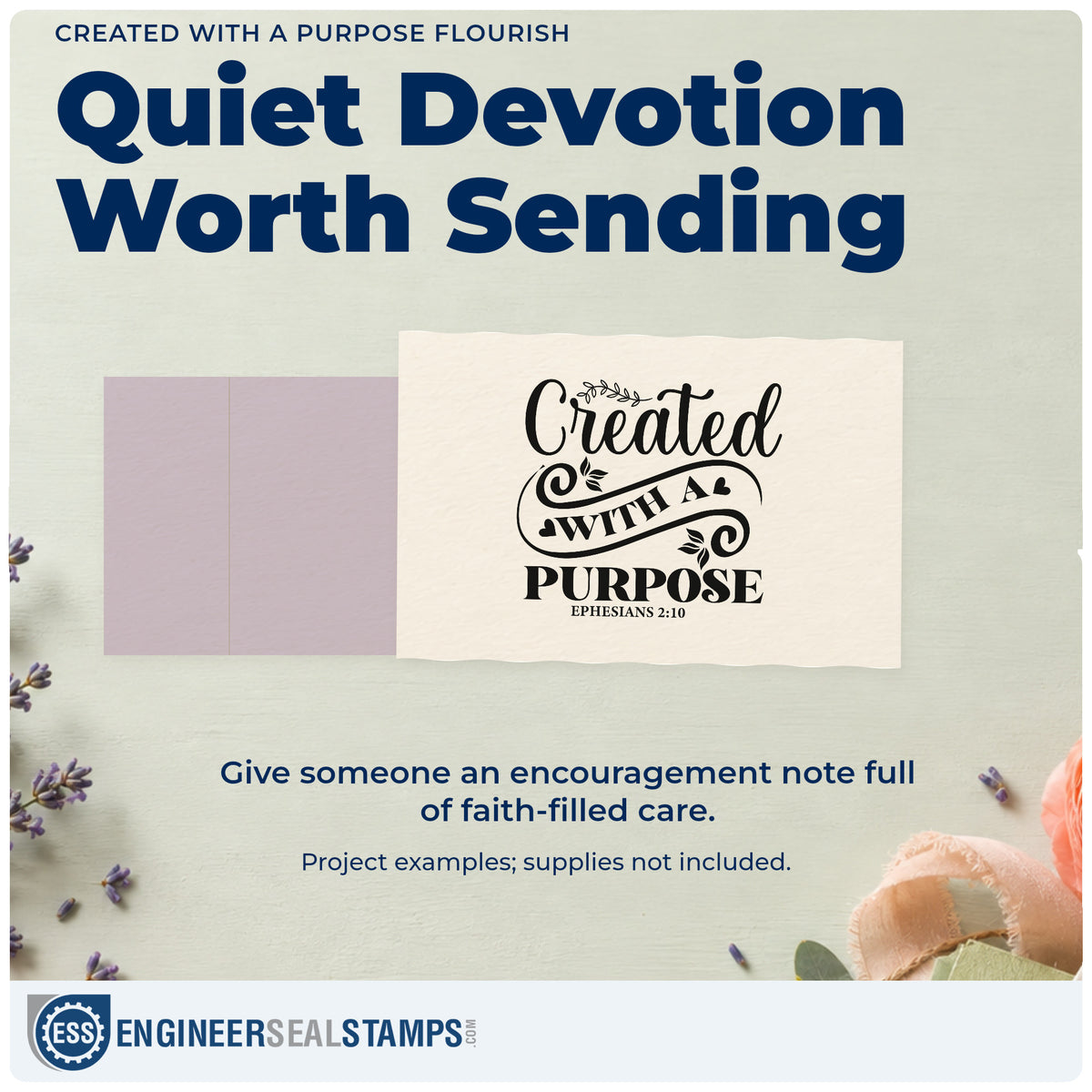 A finished handmade project stamped with the Created With A Purpose Flourish Detail Compact Pre-Inked Stamp – Slim, ideal for confirmation gifts.