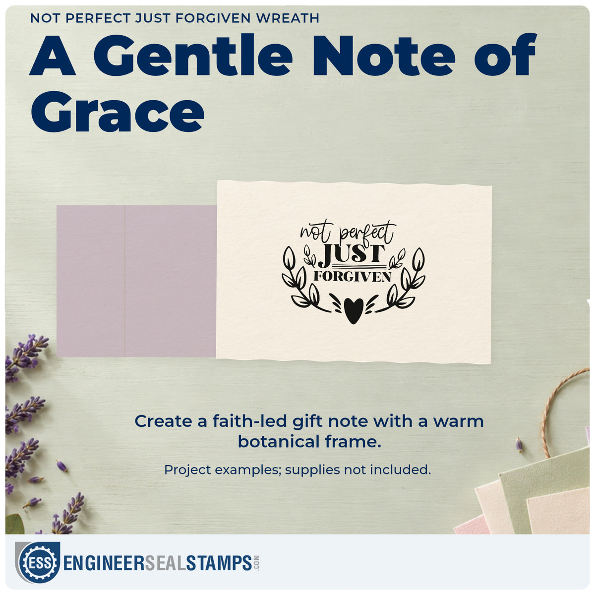A finished handmade project stamped with the Not Perfect, Just Forgiven Leafy Branches Self-Inking Craft Stamp, ideal for new believer gifts.
