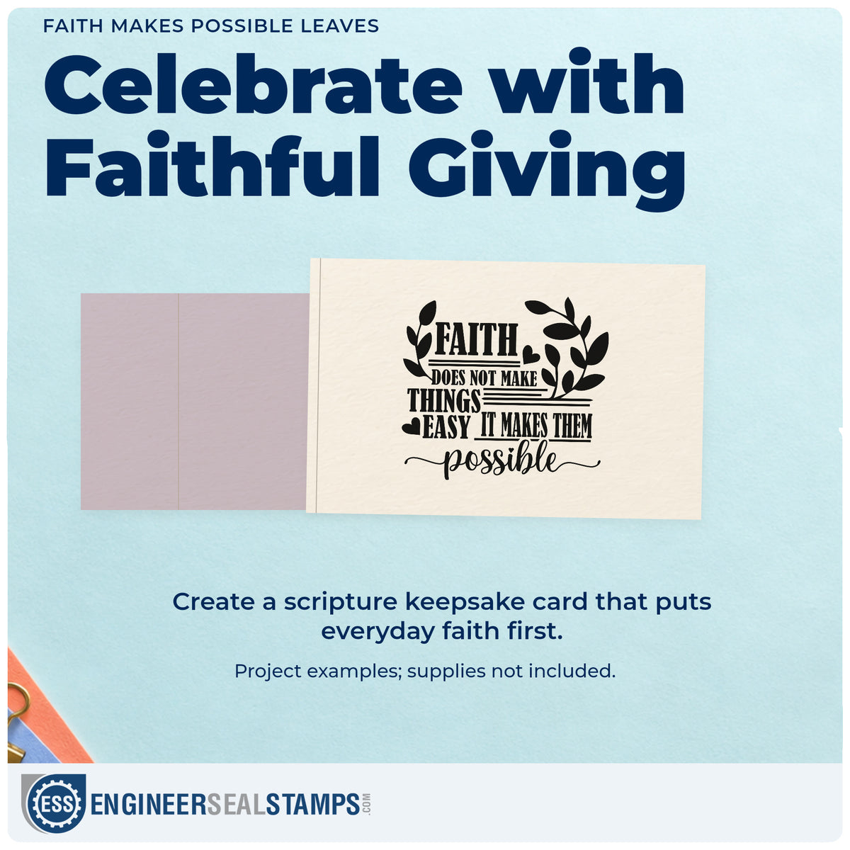 A finished handmade project stamped with the Faith Does Not Make Things Easy, It Makes Them Possible With Hearts Stamp – Duo Hand, ideal for physical therapy gifts.