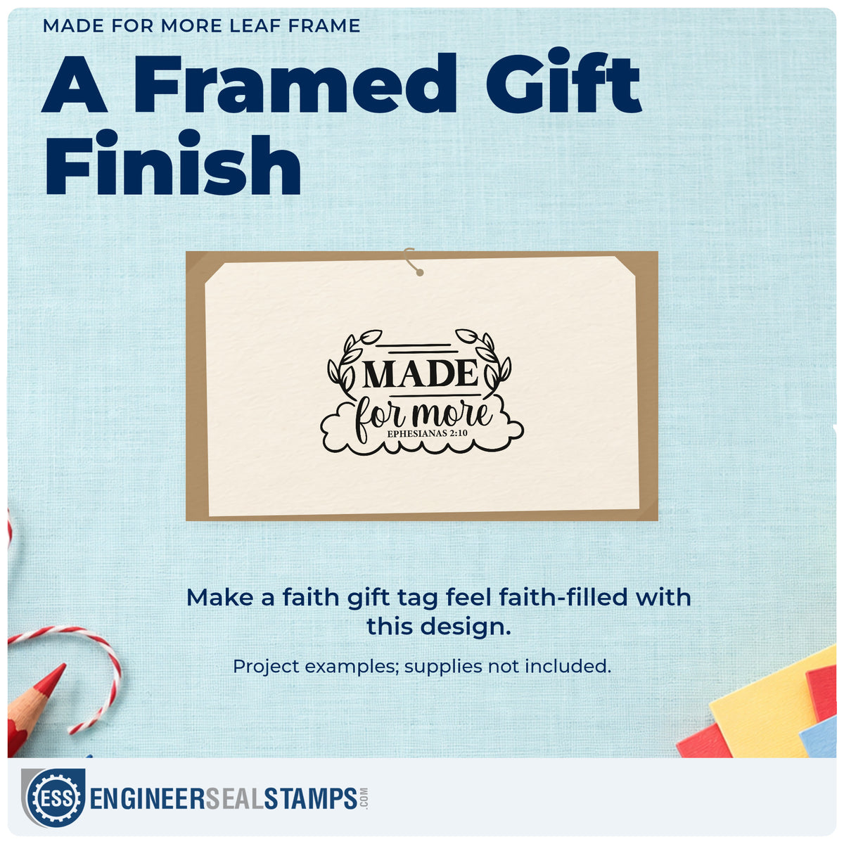 A finished handmade project stamped with the Made For More Leaf Framed Lettering Self-Inking Stamp, ideal for scholarship notes.