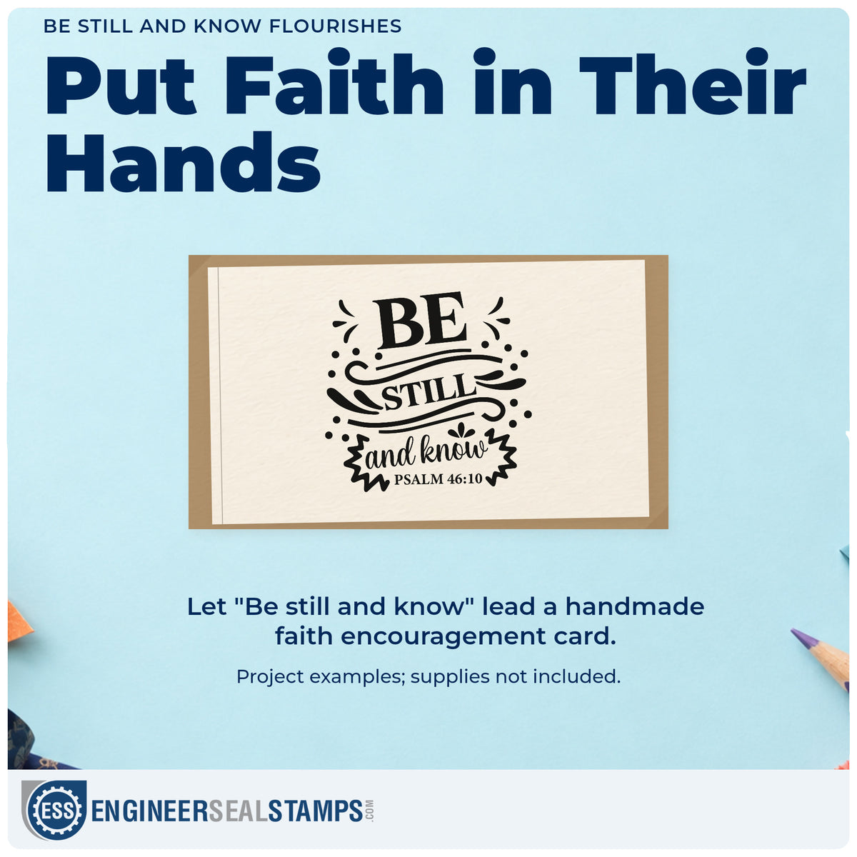 A finished handmade project stamped with the Be Still And Know Flourishes Stamp – Self-Inking, ideal for sabbath dinner cards.