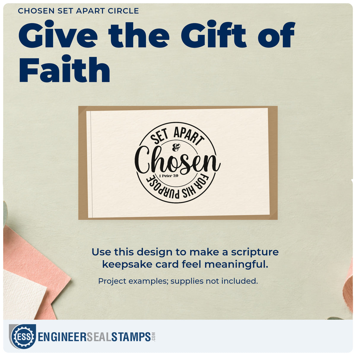 A finished handmade project stamped with the Set Apart & Chosen For His Purpose Pre-Inked Stamp – Slim, ideal for ordination gifts.