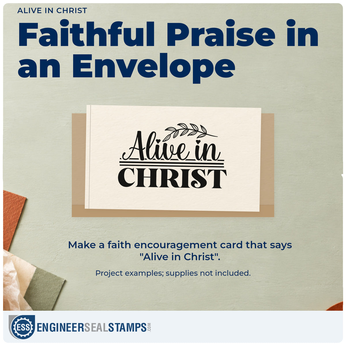 A finished handmade project stamped with the PSI Pre-Inked Alive In Christ Stamp, ideal for baptism gifts.