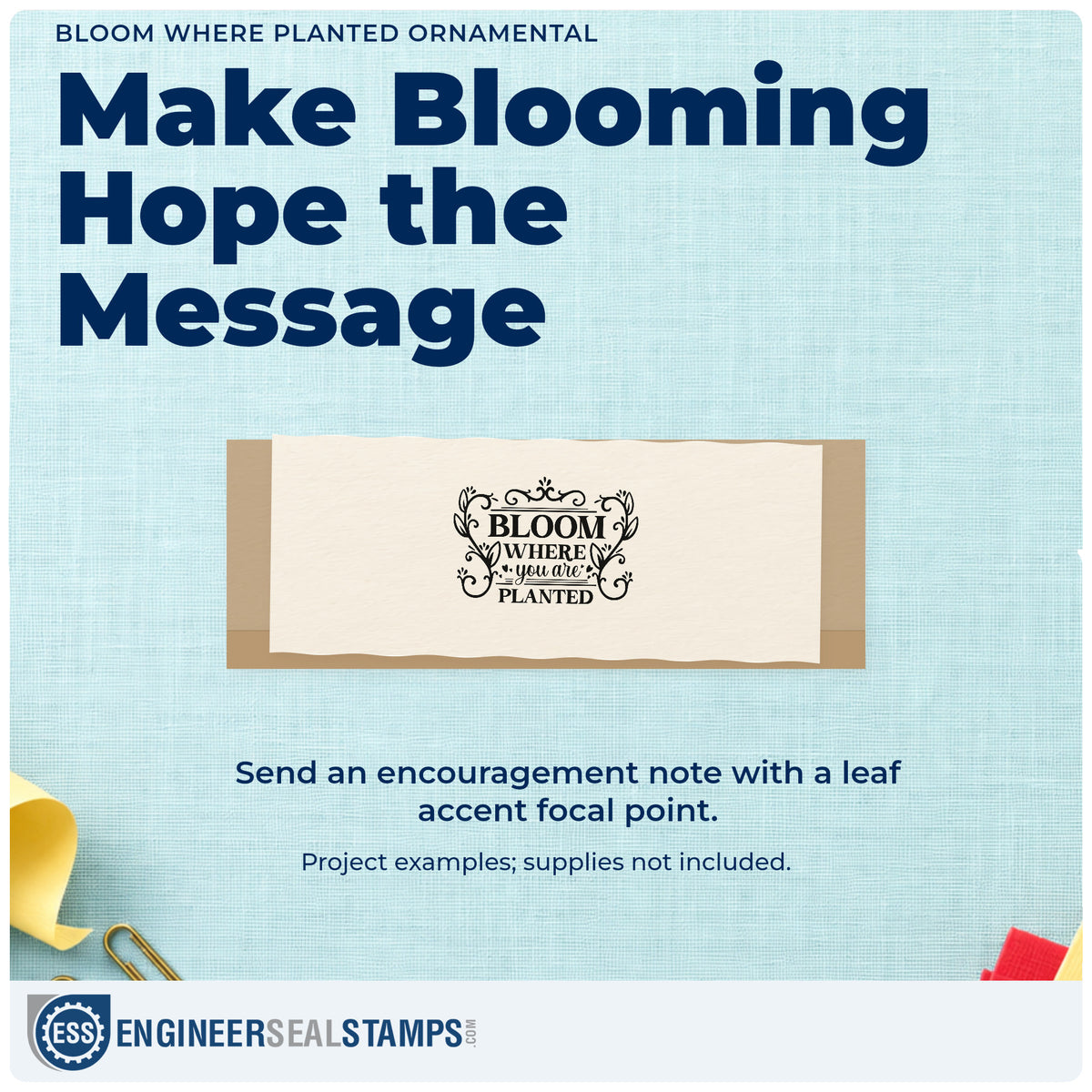 A finished handmade project stamped with the Bloom Where Planted Ornamental Leaf Accents Premium Wooden Stamp - Vintage Pro, ideal for new neighbor plants.