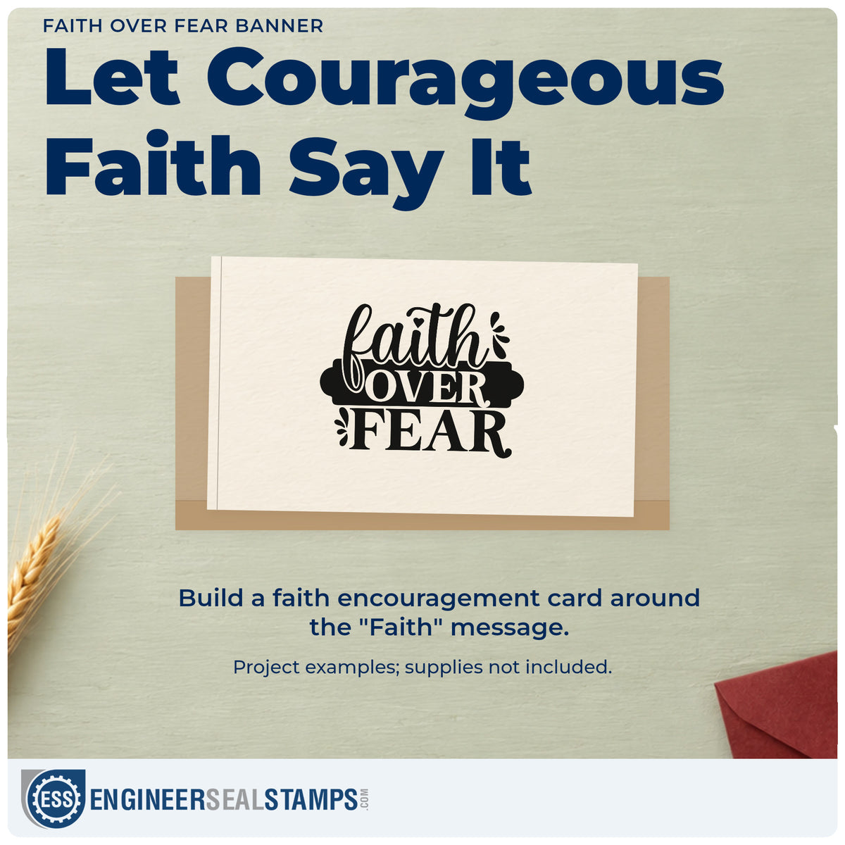 A finished handmade project stamped with the Faith Over Fear Banner Script Lettering Stamp - Premium Vintage Pro Wooden, ideal for scuba class gifts.