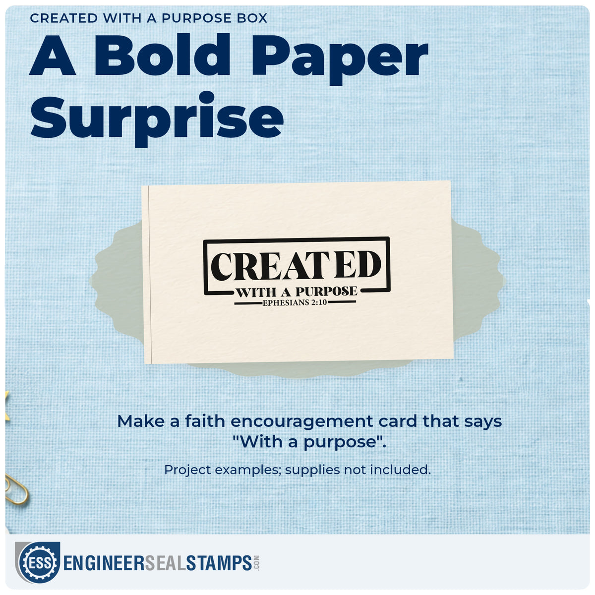 A finished handmade project stamped with the Created With A Purpose Box Rubber Stamp – Wood Handle, ideal for scholarship gifts.