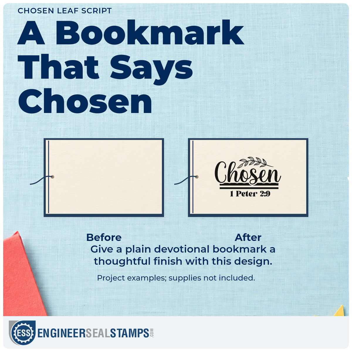 Before and after of a plain item finished with the Chosen Leaf Script Duo Hand Stamp, a quick upgrade for team pick notes.