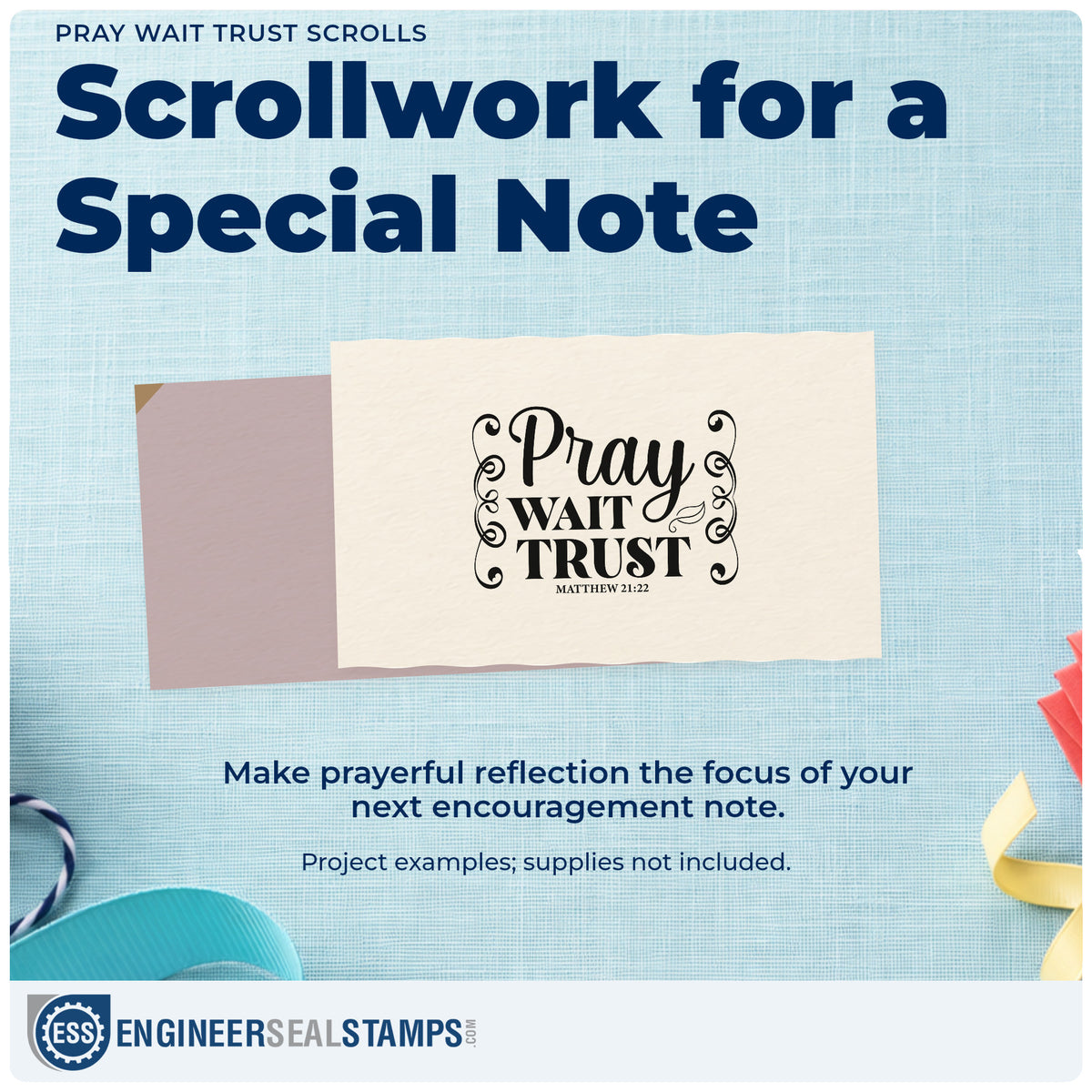 A finished handmade project stamped with the Pray Wait Trust Scrolls Stamp – Self-Inking, ideal for job search gifts.