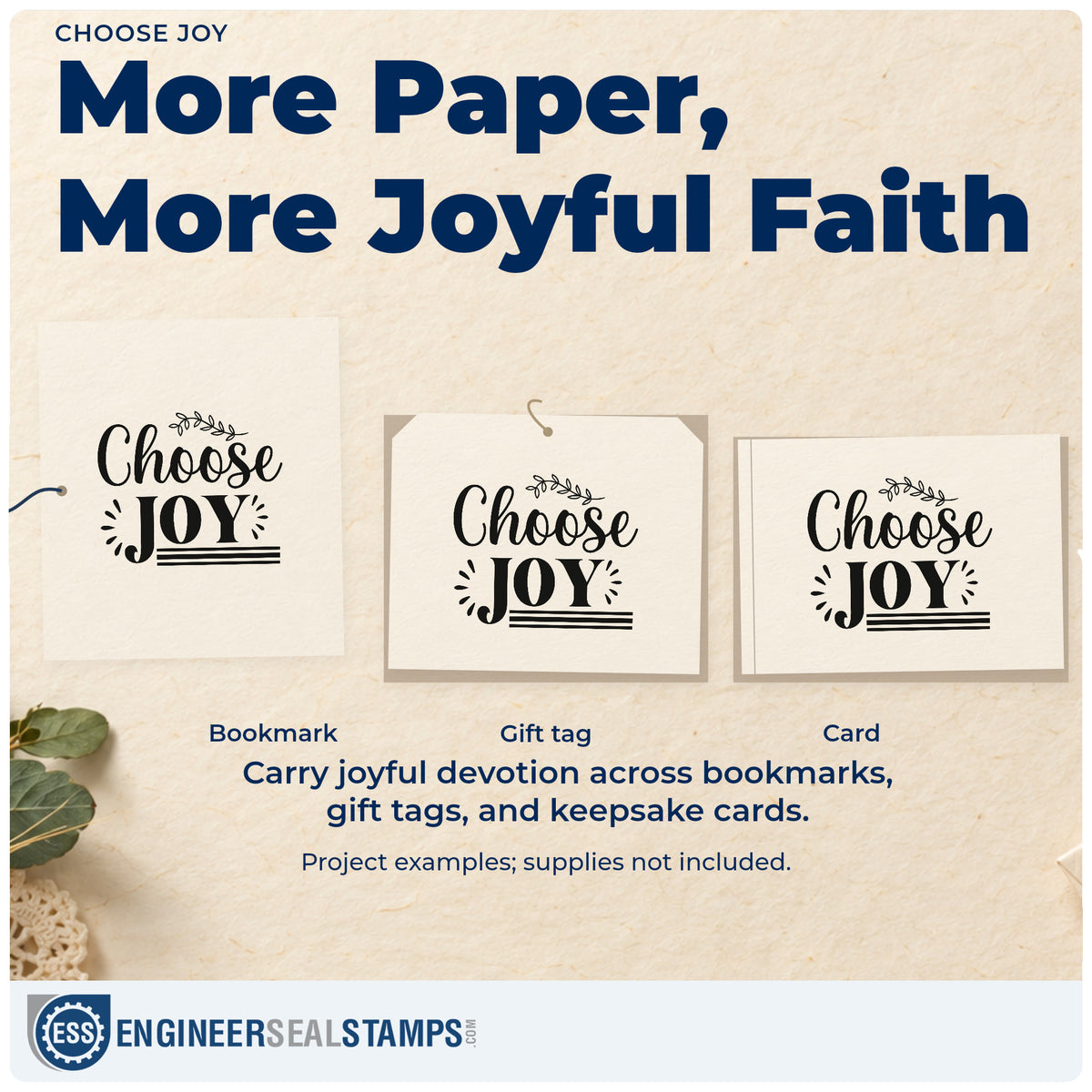 Three project examples made with the Choose Joy Botanical Sprig Rubber Stamp – Duo Hand, including happy day pages.