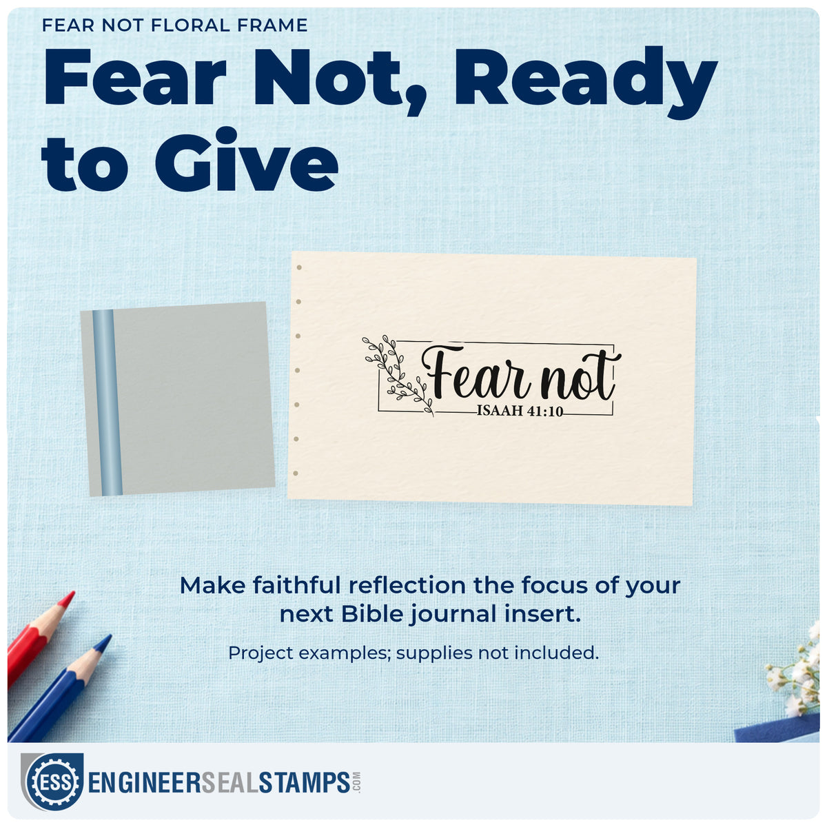 A finished handmade project stamped with the Fear Not PSI Pre-Inked Stamp, ideal for oncology care tags.