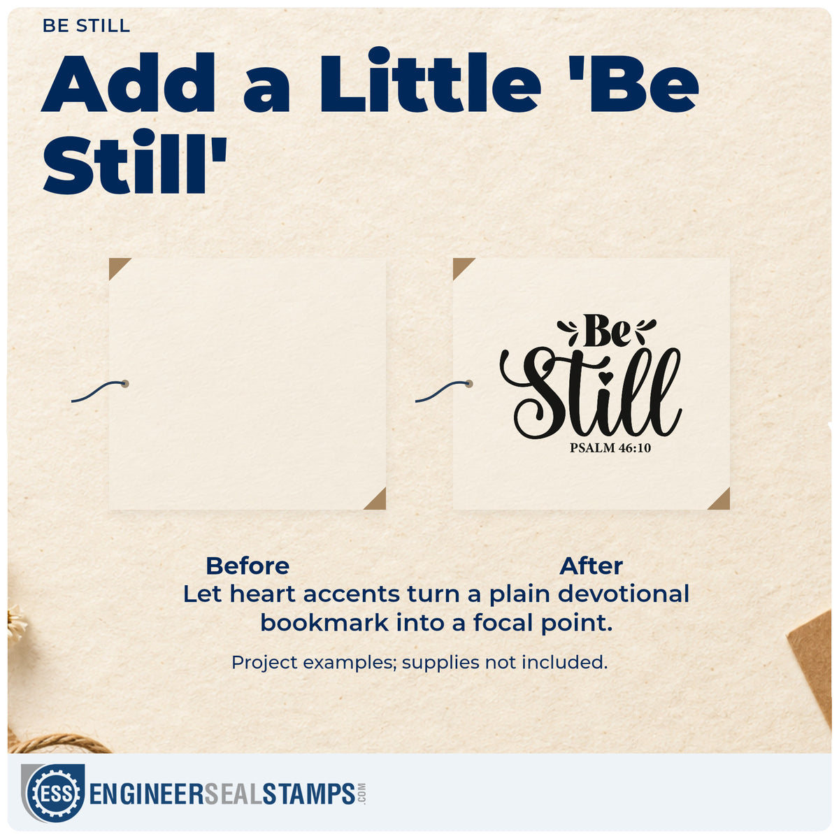 Before and after of a plain item finished with the Be Still Premium Wooden Stamp - Vintage Pro, a quick upgrade for nursery door signs.
