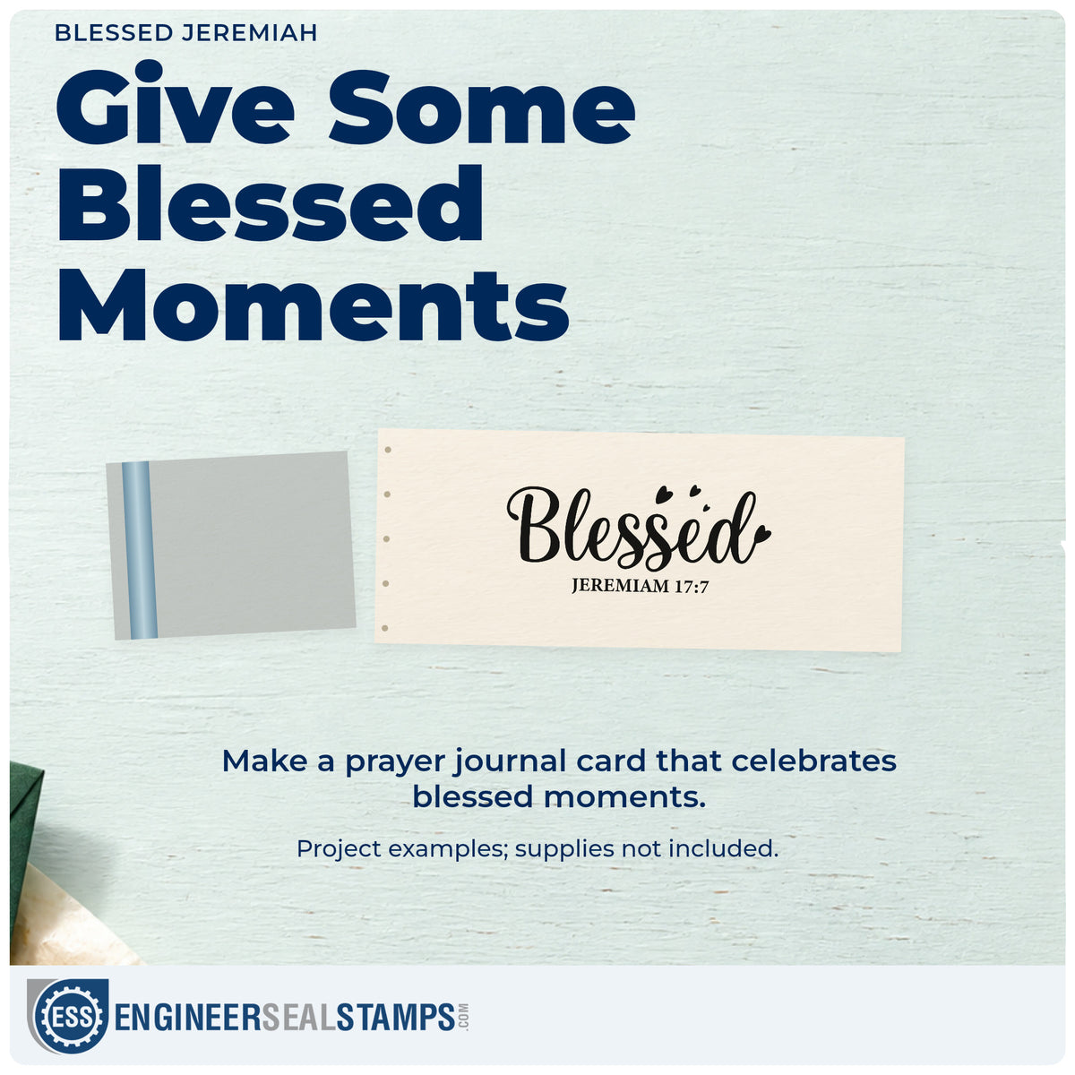 A finished handmade project stamped with the Blessed Jeremiah With Hearts Self-Inking Craft Stamp, ideal for thanksgiving place cards.