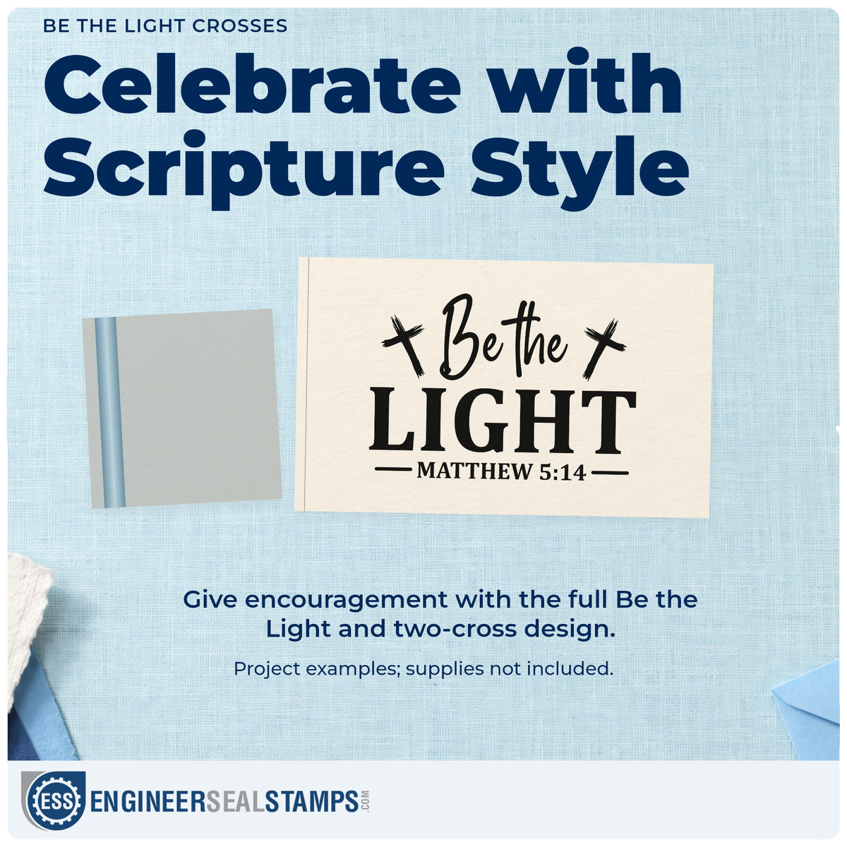 A finished handmade project stamped with the Be The Light Crosses PSI Pre-Inked Stamp, ideal for candle gift tags.