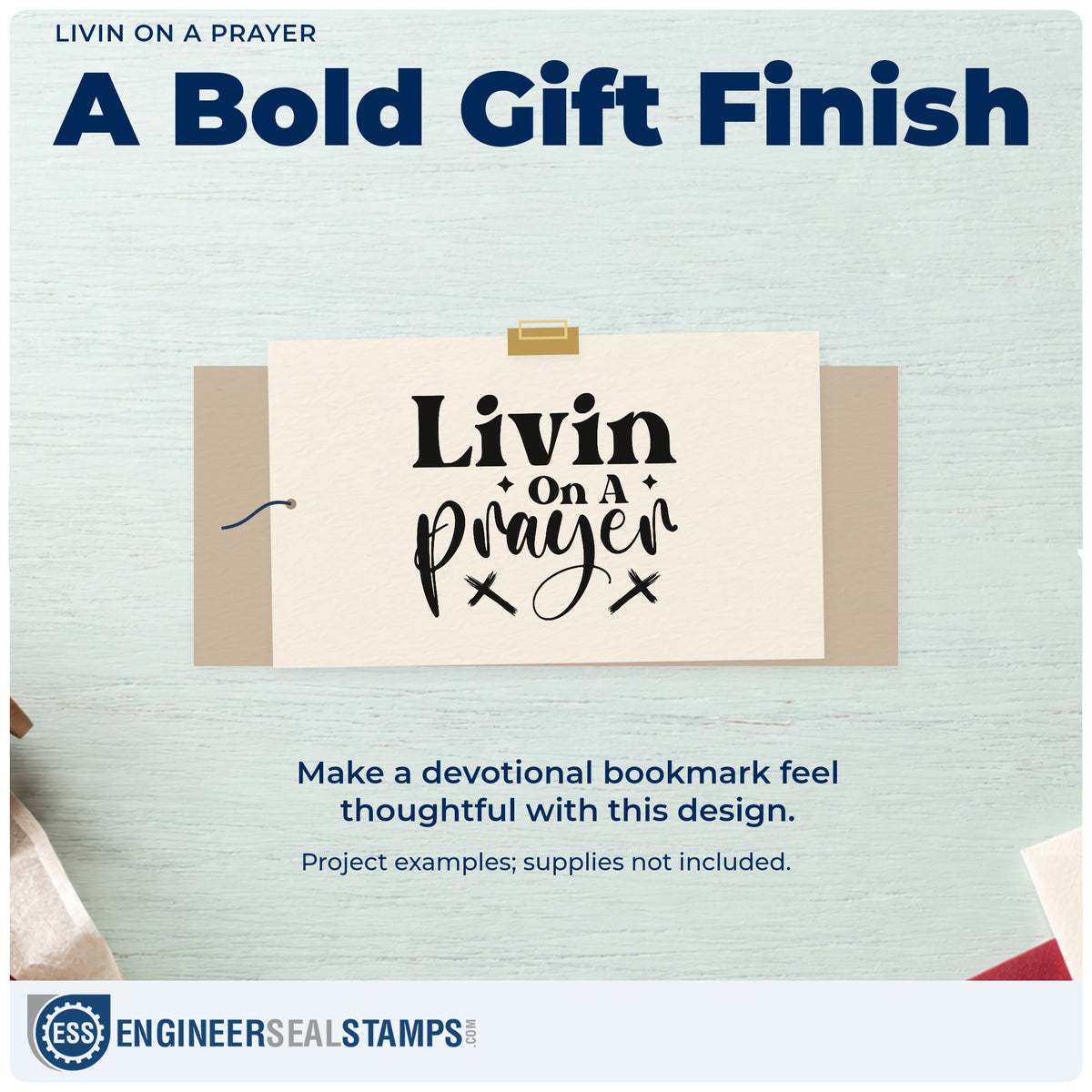 A finished handmade project stamped with the Wood Handle Livin On A Prayer Rubber Stamp, ideal for 80s party favors.