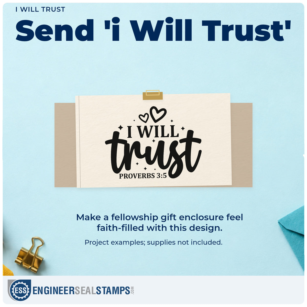 A finished handmade project stamped with the I Will Trust With Hearts Rubber Stamp – Duo Hand, ideal for graduation gifts.