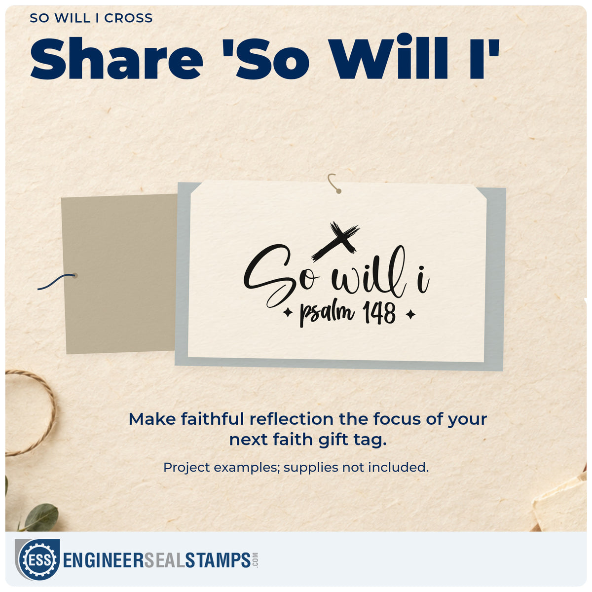 A finished handmade project stamped with the So Will I Cross Rubber Stamp – Wood Handle, ideal for worship team gifts.