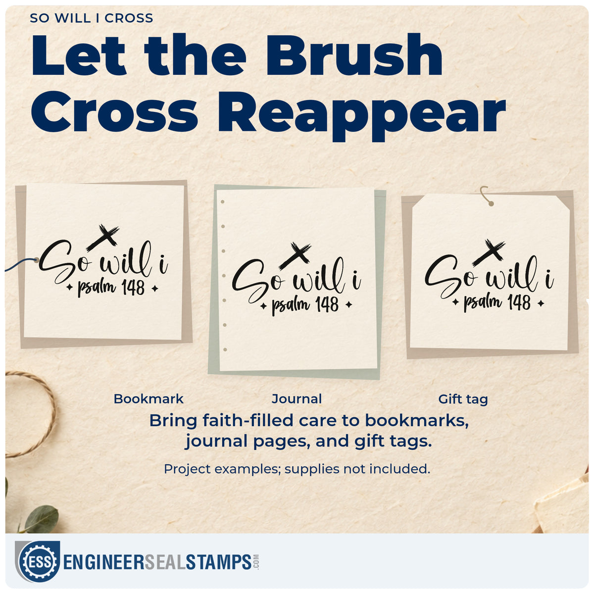 Three project examples made with the So Will I Cross Pre-Inked Stamp – Slim, including worship pages.
