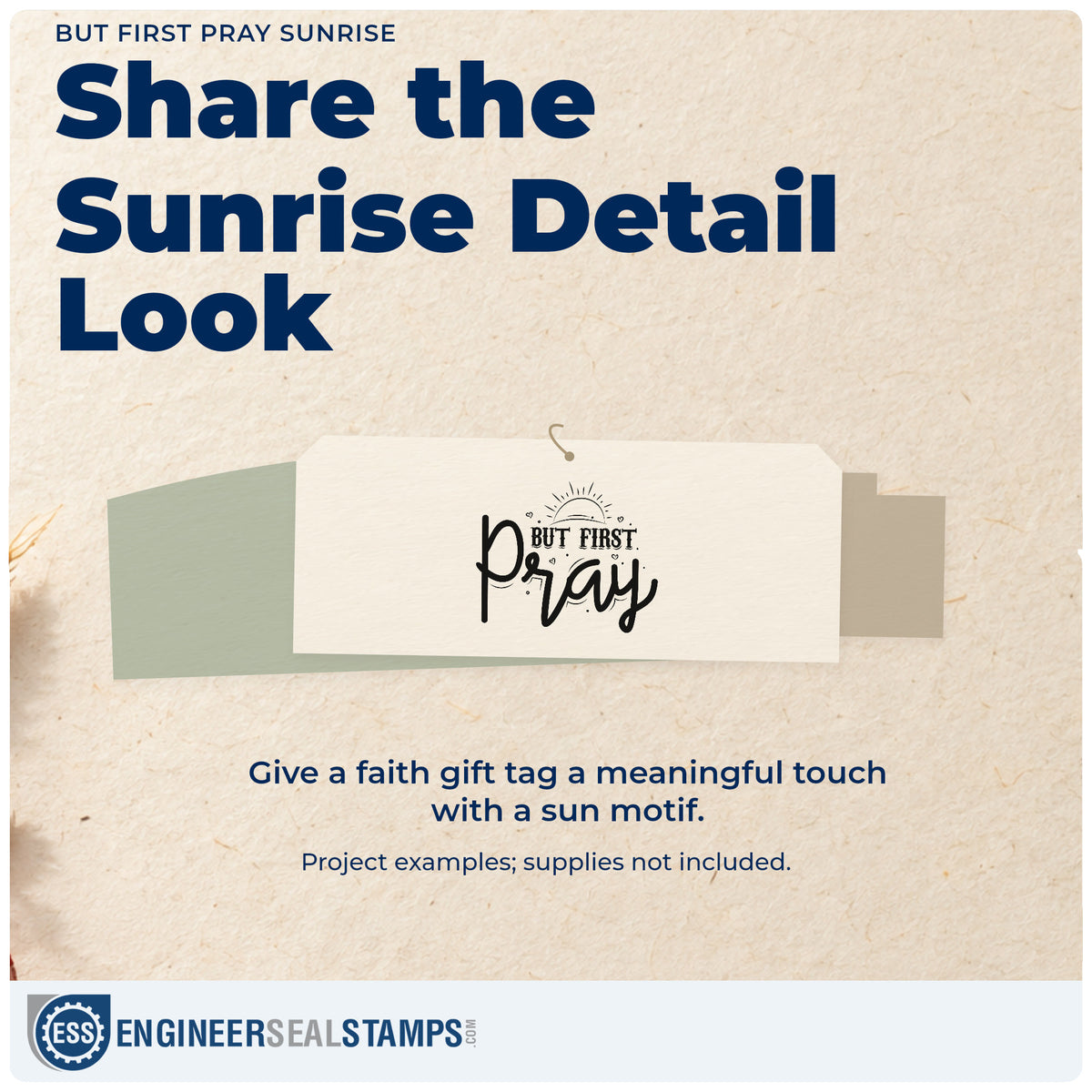A finished handmade project stamped with the But First Pray Sunrise Hand Stamp – Duo, ideal for coffee gift tags.