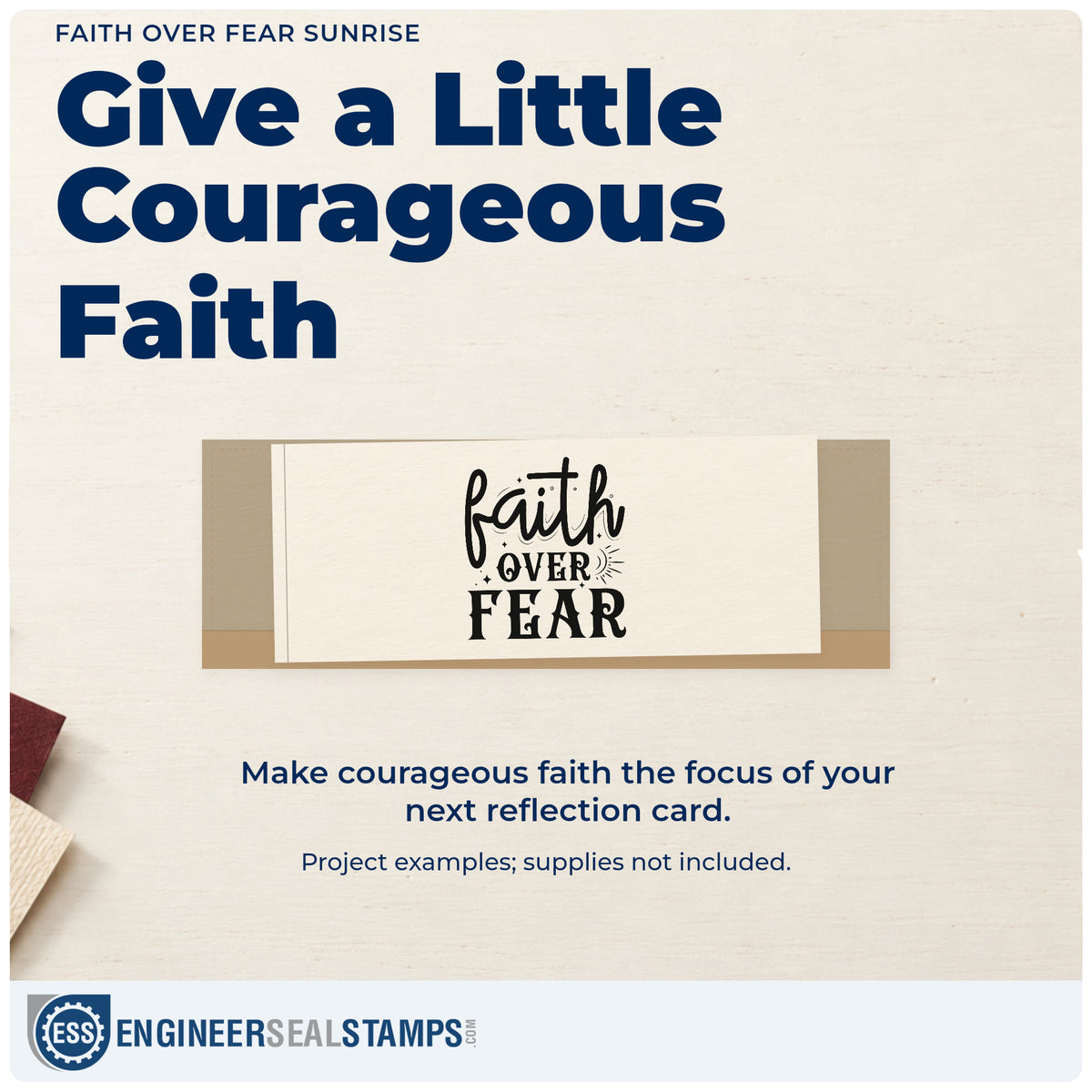 A finished handmade project stamped with the Faith Over Fear Sunburst Rubber Stamp – Wood Handle, ideal for surgery care tags.