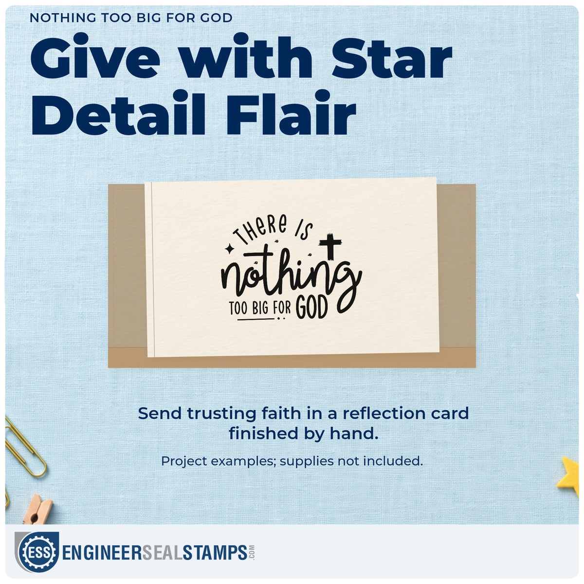A finished handmade project stamped with the Slim Pre-Inked Nothing Too Big For God Stamp, ideal for medical bill notes.