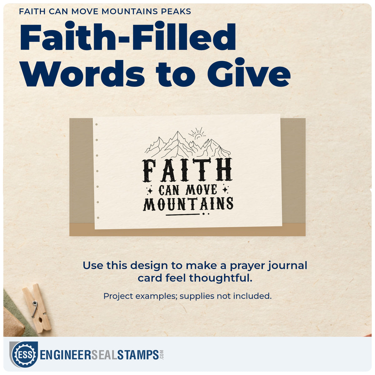 A finished handmade project stamped with the Faith Can Move Mountains Peaks Pre-Inked Stamp – Slim, ideal for dawn hike favors.