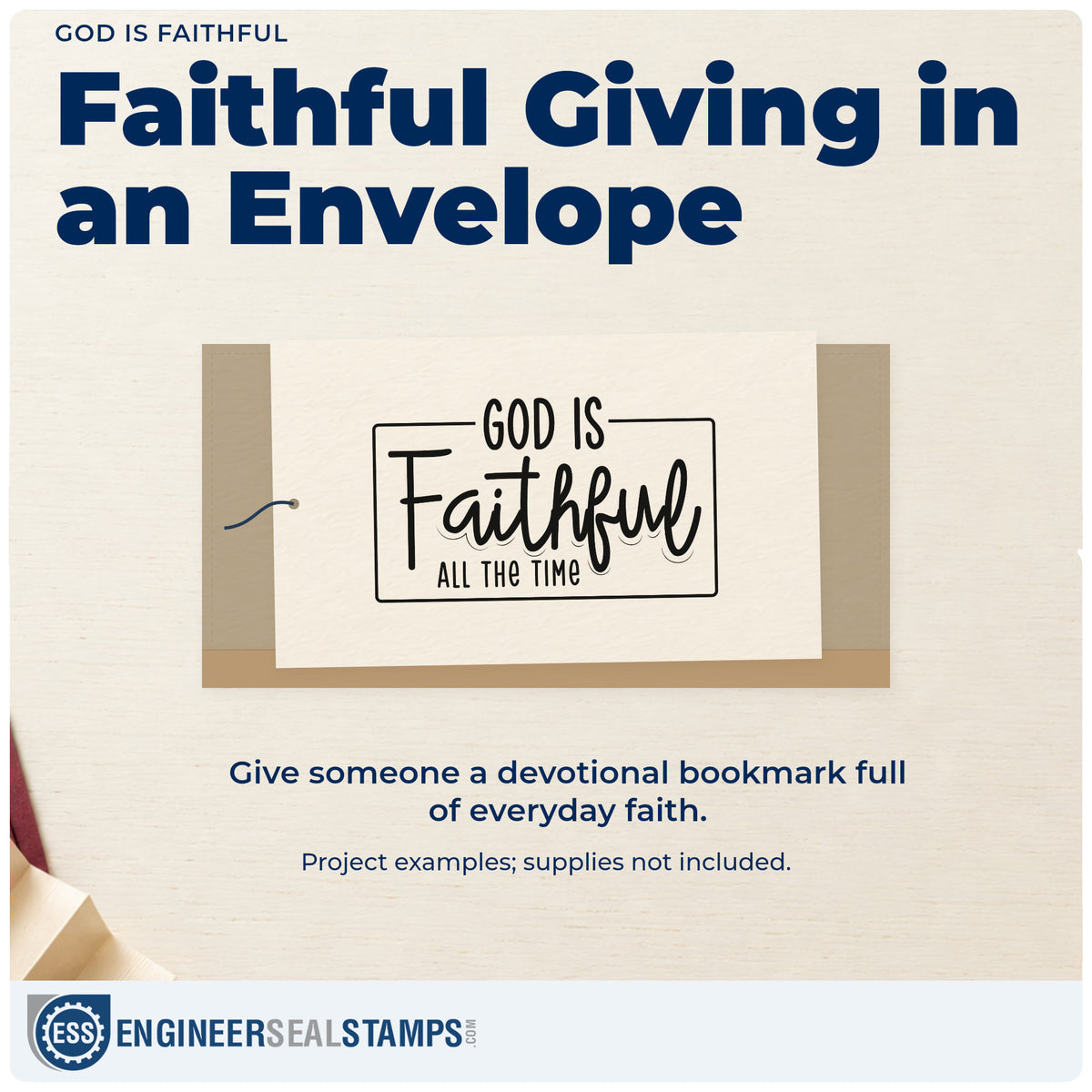 A finished handmade project stamped with the Self-Inking God Is Faithful All The Time Stamp, ideal for anniversary gifts.